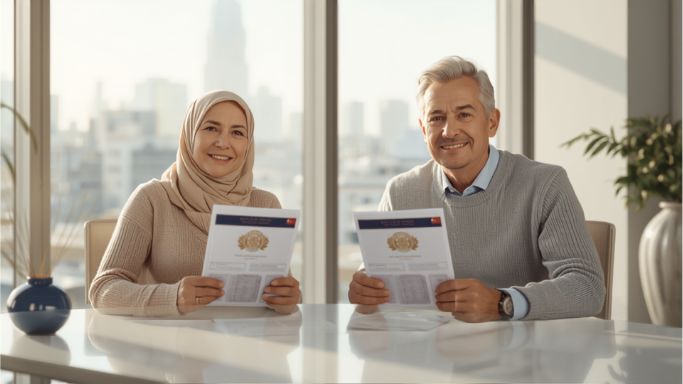 Başvuru belgelerini teslim alan mutlu çift
